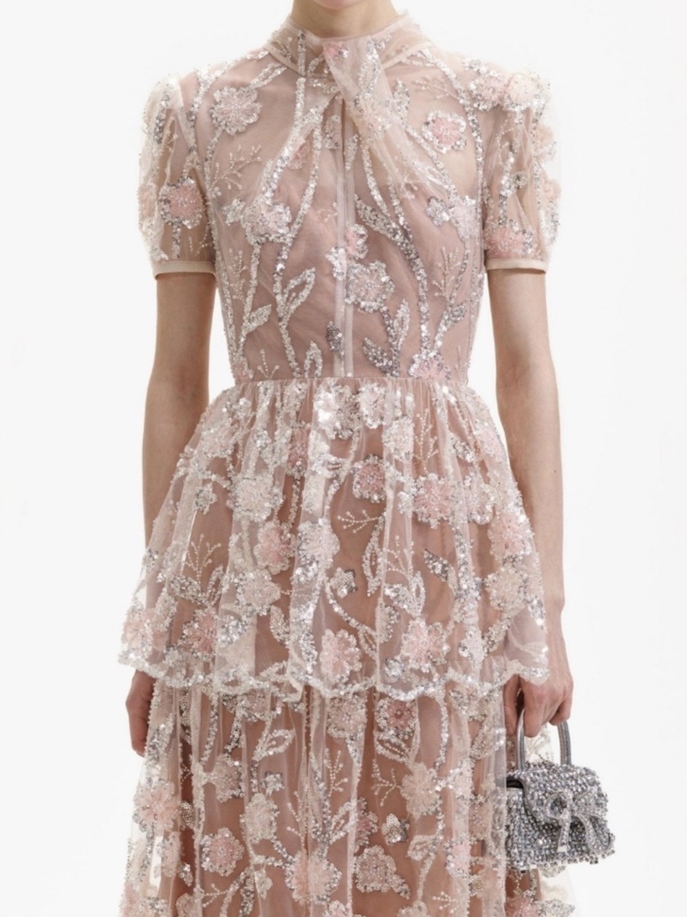 Self-Portrait Blush Embroidered Tiered Maxi Dress Size US8, UK 12 - Picture 2 of 8